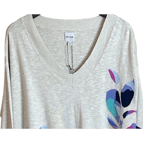 Nic+Zoe Women's Blooming Flowers V Neck Floral Art to Wear Sweater Size XXL NWT - Picture 4 of 9